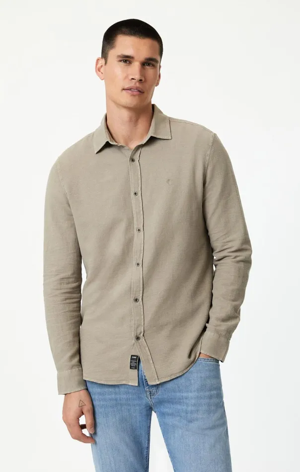 Button UpLong Sleeve Shirt In Vintage Khaki Men Mavi Jeans TShirts