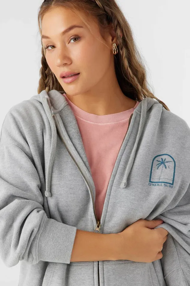 BYRON HOODED OVERSIZED ZIP FLEECE JACKET Heather Grey Women O039NEILL Collections