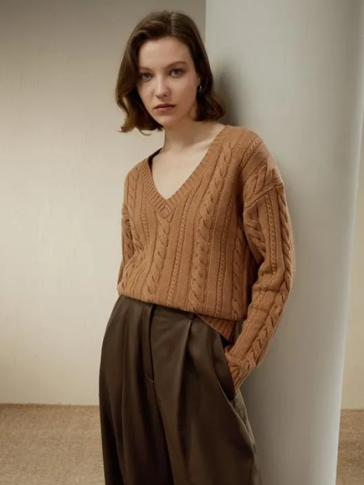 CableKnit WoolCashmere Blend Sweater Women Lilysilk Knitwear