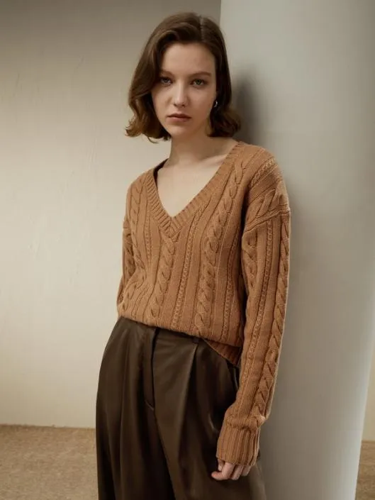 CableKnit WoolCashmere Blend Sweater Women Lilysilk Knitwear