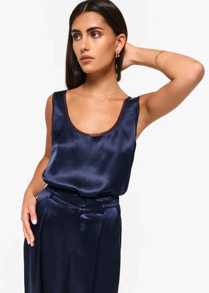 CAMI NYC Camisoles Women Nilou Chiffon Trim Camisole Navy