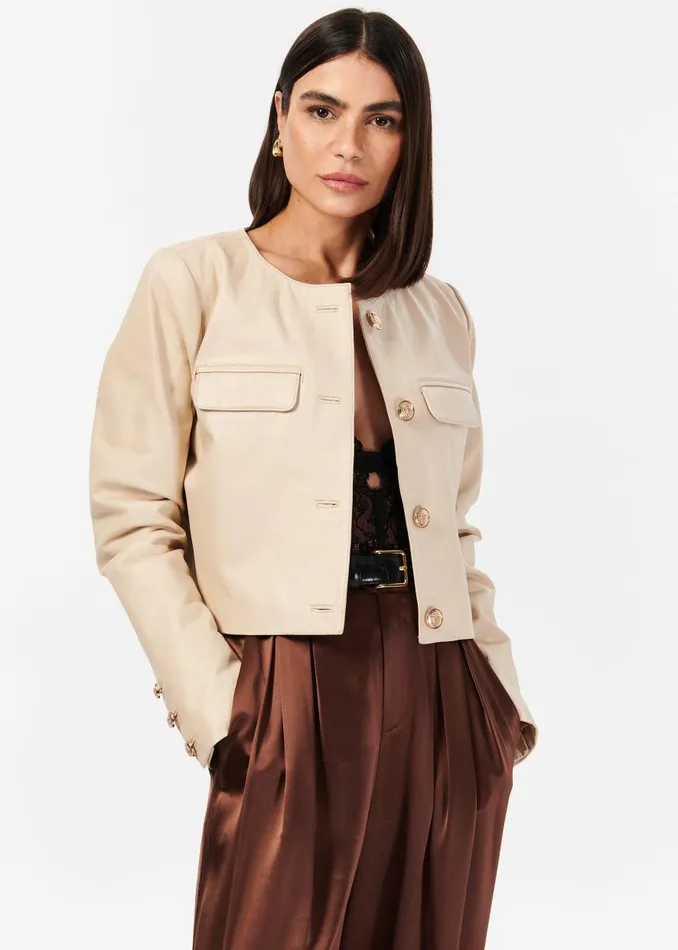 CAMI NYC Jackets and Blazers Women Ludmilla Genuine Leather Jacket Scallop