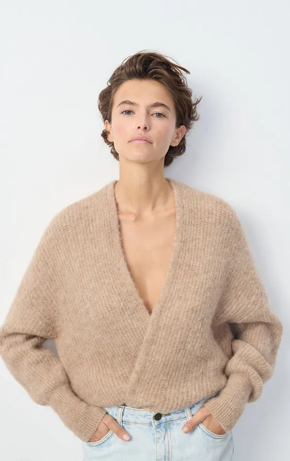 Cardigan East Melange Beige Women American Vintage Jumpers and Cardigans
