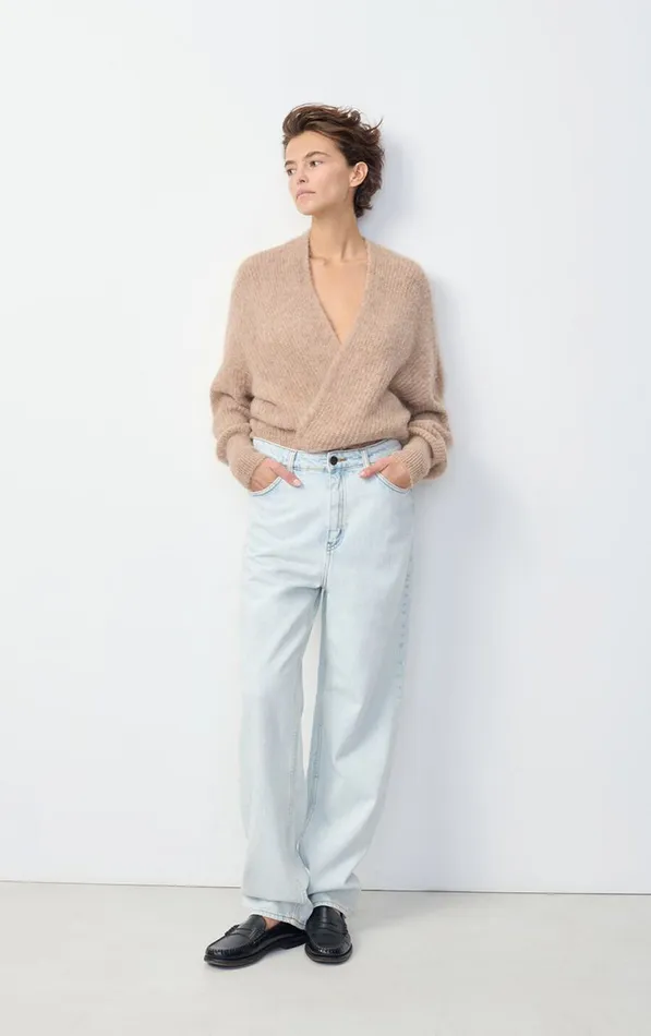 Cardigan East Melange Beige Women American Vintage Jumpers and Cardigans