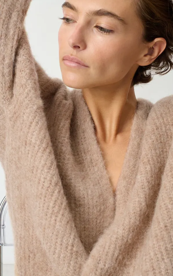 Cardigan East Melange Beige Women American Vintage Jumpers and Cardigans