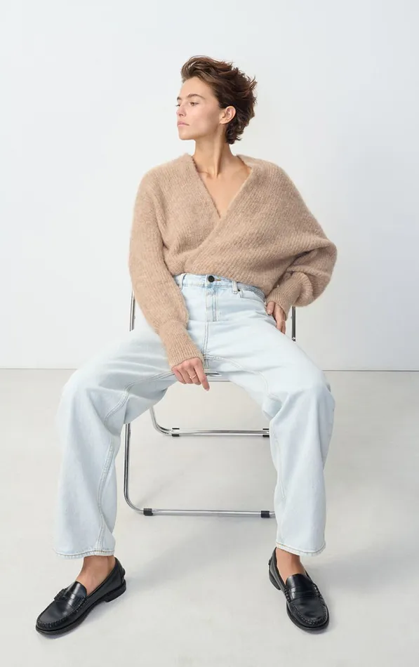 Cardigan East Melange Beige Women American Vintage Jumpers and Cardigans
