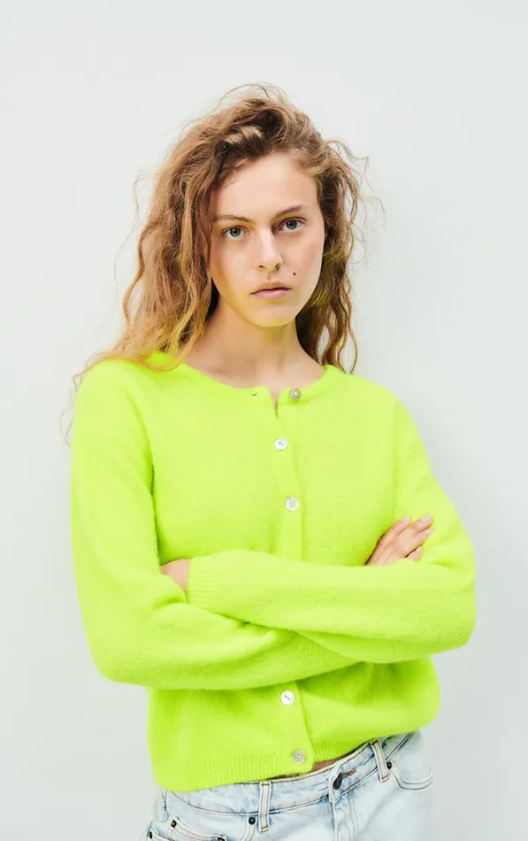 Cardigan Vitow Fluorescent Yellow Melange Women American Vintage Jumpers and Cardigans Cardigan Vitow Fluorescent Yellow Melange Women American Vintage Jumpers and Cardigans