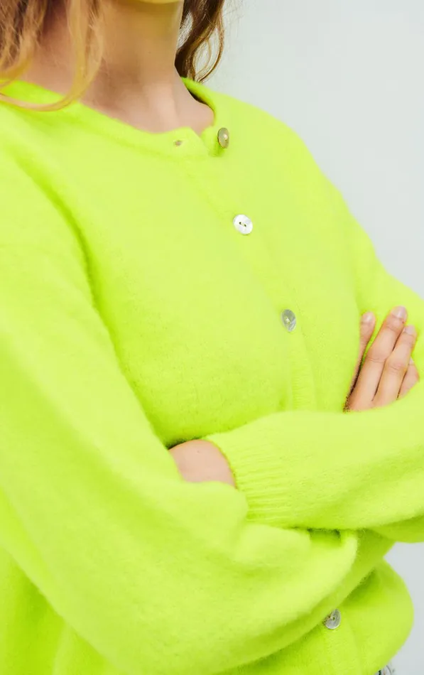 Cardigan Vitow Fluorescent Yellow Melange Women American Vintage Jumpers and Cardigans Cardigan Vitow Fluorescent Yellow Melange Women American Vintage Jumpers and Cardigans