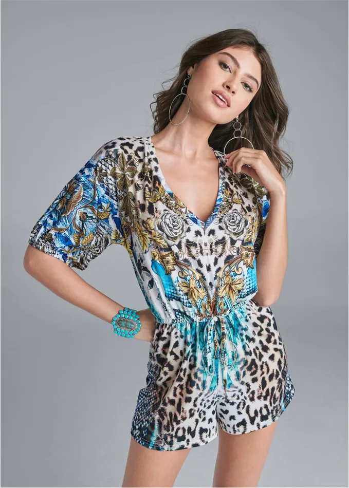 CASUAL PRINT ROMPER Brown Multi Women VENUS Casual Jumpsuits and Rompers