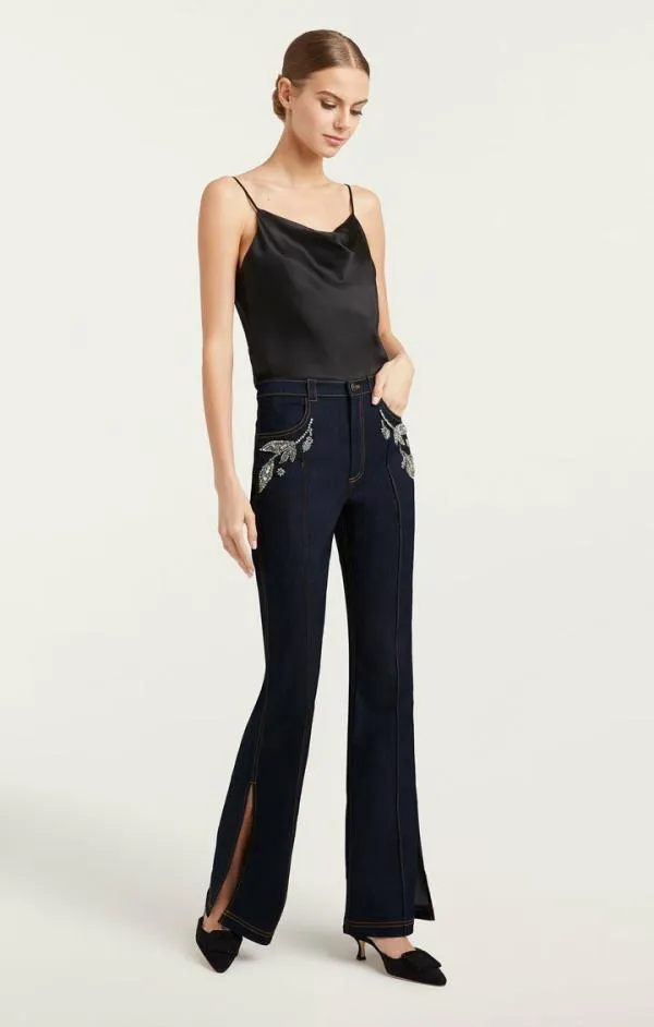 Cinq Sept Crystal Floral Haylie Pant Indigo Women Pants