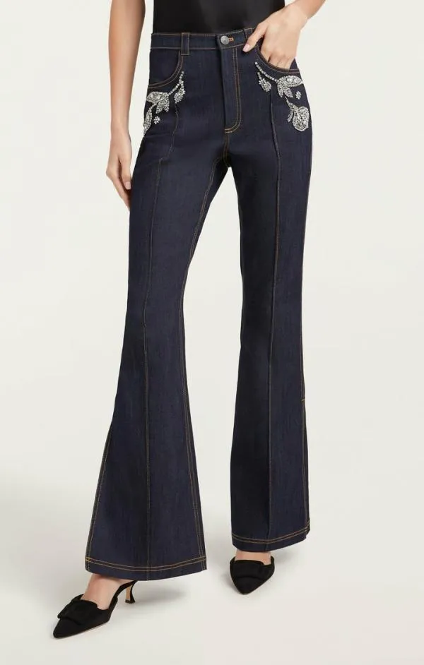 Cinq Sept Crystal Floral Haylie Pant Indigo Women Pants