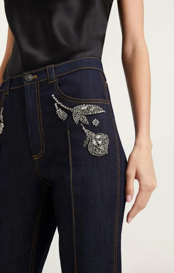 Cinq Sept Crystal Floral Haylie Pant Indigo Women Pants