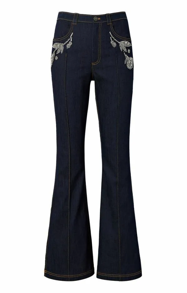 Cinq Sept Crystal Floral Haylie Pant Indigo Women Pants