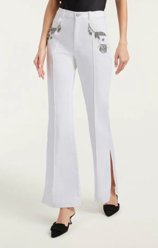 Cinq Sept Crystal Floral Haylie Pant White Women Pants