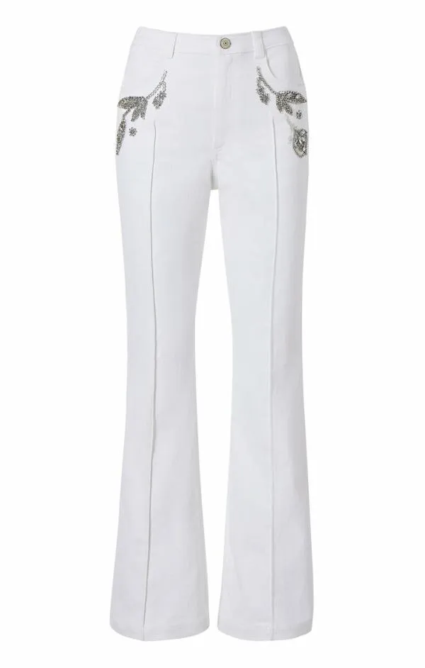 Cinq Sept Crystal Floral Haylie Pant White Women Pants