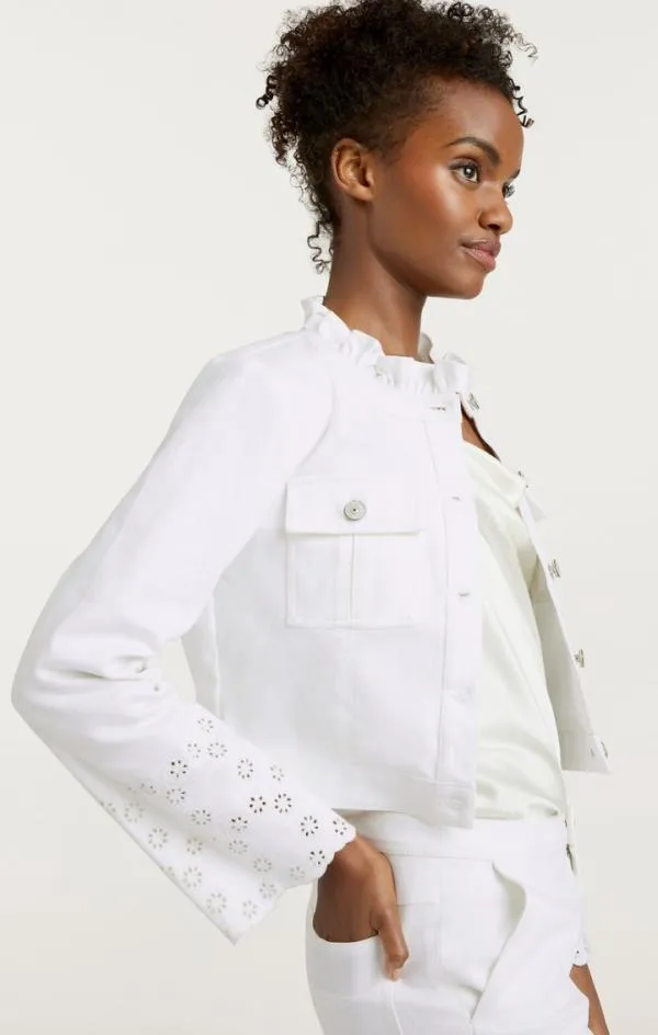 Cinq Sept Floral Eyelet Matilde Jacket White Women Denim