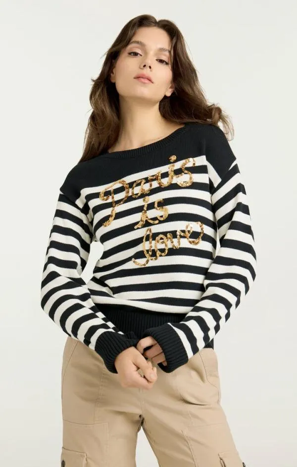 Cinq Sept Paris Is Love Pullover Blackivory Women Sweaters and Knits
