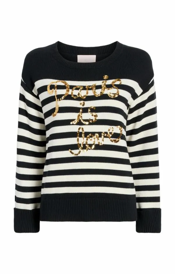 Cinq Sept Paris Is Love Pullover Blackivory Women Sweaters and Knits