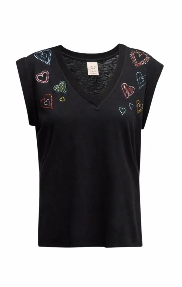 Cinq Sept Rhinestone Love Letter Vneck Bella Tee Blacksilver Women Tees