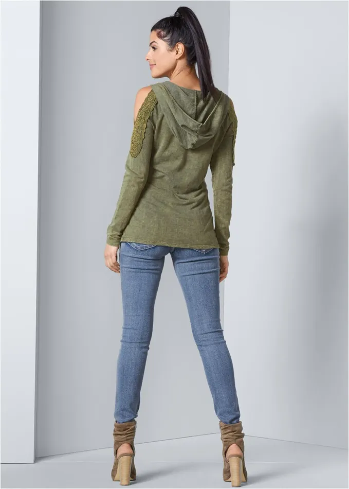 Coldshoulder Lounge Hoodie Olive Women VENUS Sweatshirts and Hoodies
