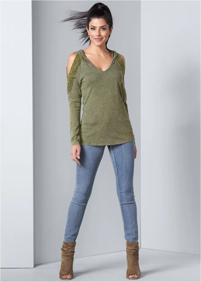 Coldshoulder Lounge Hoodie Olive Women VENUS Sweatshirts and Hoodies