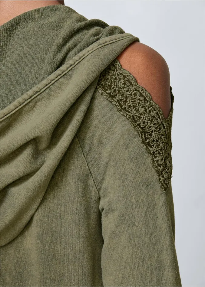 Coldshoulder Lounge Hoodie Olive Women VENUS Sweatshirts and Hoodies
