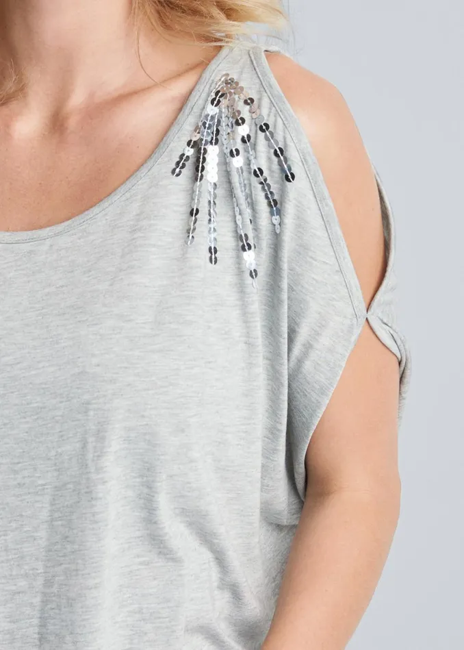 Coldshoulder Sequin Top Grey Women VENUS Tops