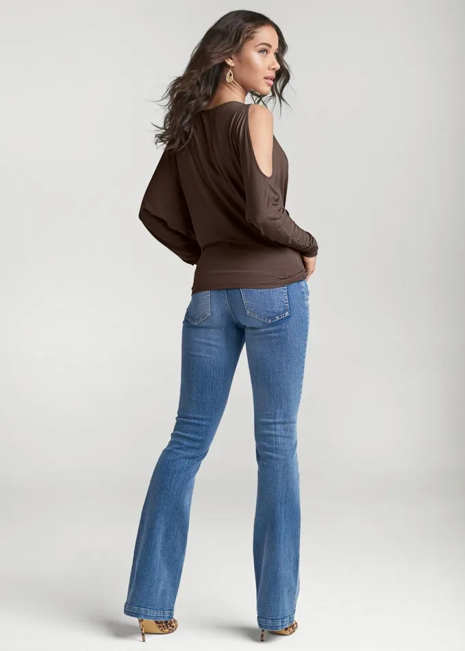 Coldshoulder Surplice Top Dark Brown Women VENUS Venus Basics Tops