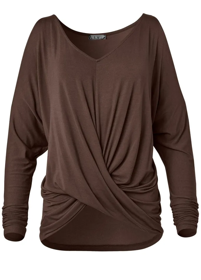 Coldshoulder Surplice Top Dark Brown Women VENUS Venus Basics Tops