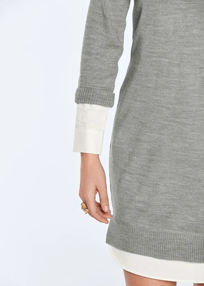 COLLAR SWEATER TWOFER DRESS Heather Grey Multi Women VENUS Short Dresses