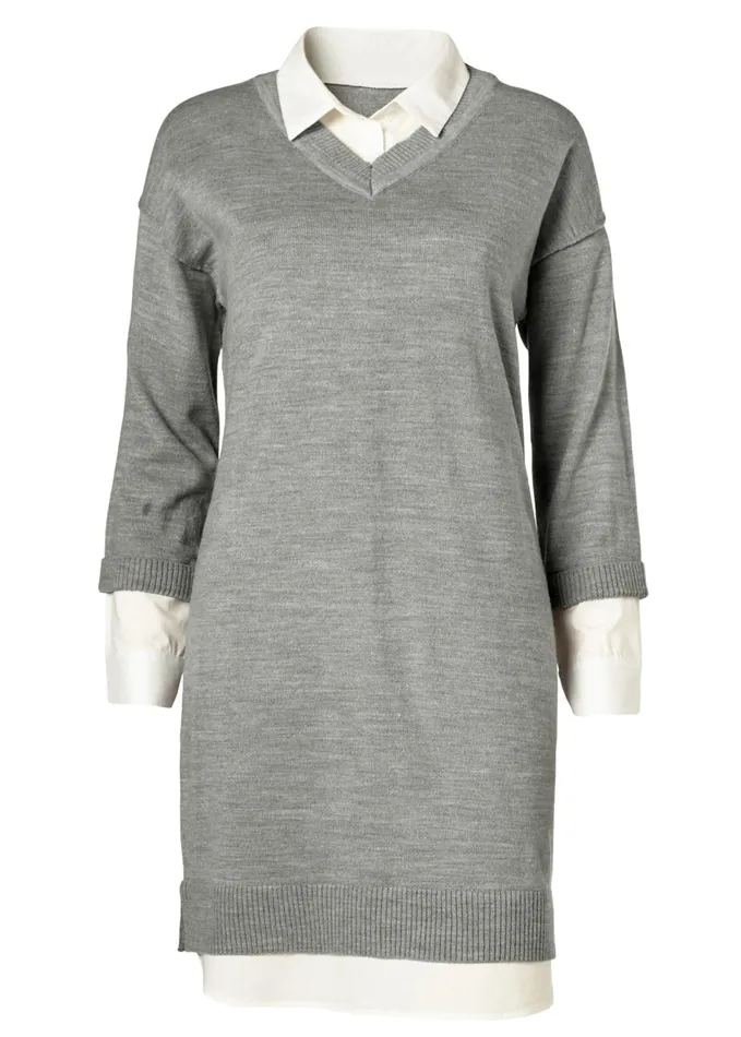 COLLAR SWEATER TWOFER DRESS Heather Grey Multi Women VENUS Short Dresses