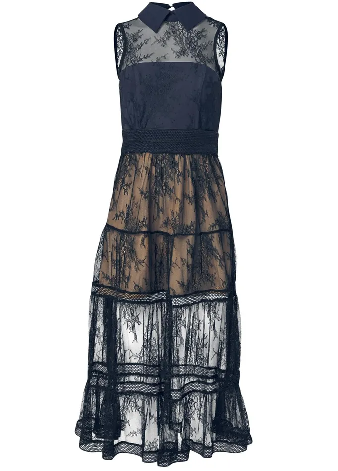 COLLARED DETAIL LACE DRESS Navy Women VENUS Party Dresses