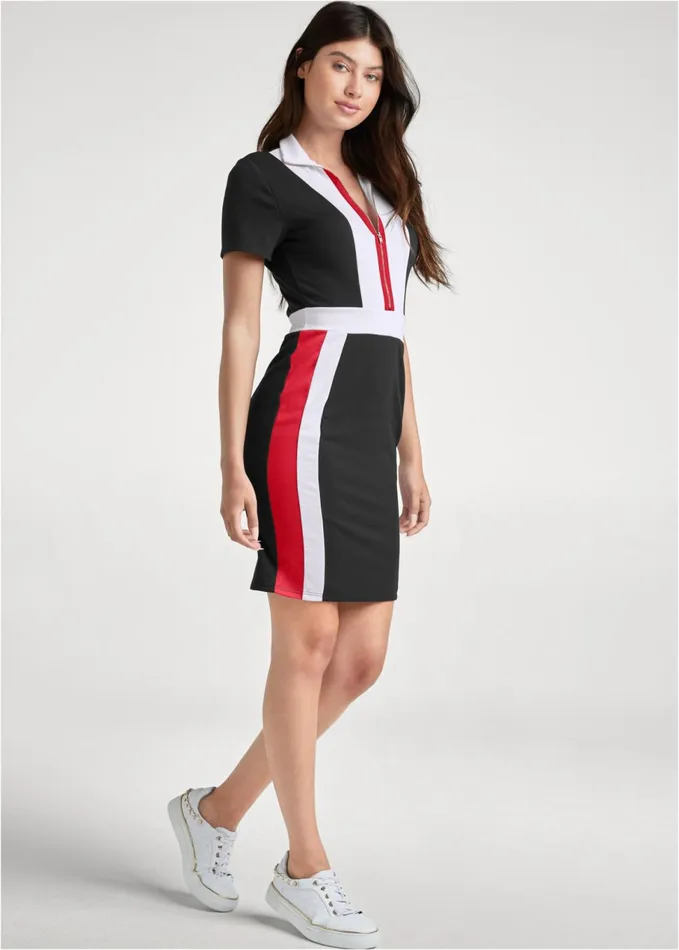 COLOR BLOCK COLLARED DRESS Black Multi Women VENUS Dresses COLOR BLOCK COLLARED DRESS Black Multi Women VENUS Dresses