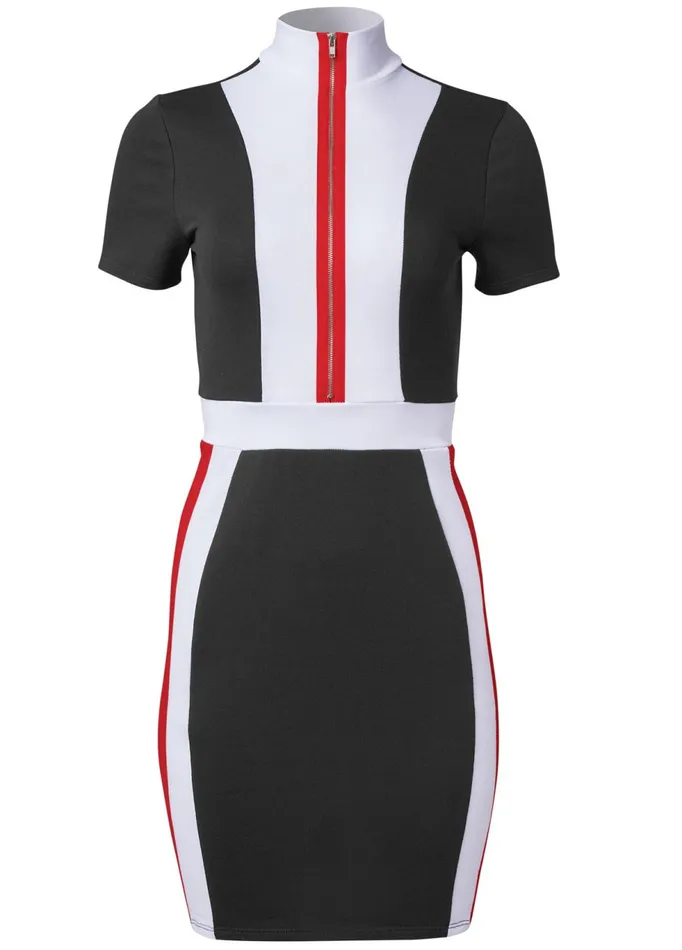 COLOR BLOCK COLLARED DRESS Black Multi Women VENUS Dresses COLOR BLOCK COLLARED DRESS Black Multi Women VENUS Dresses