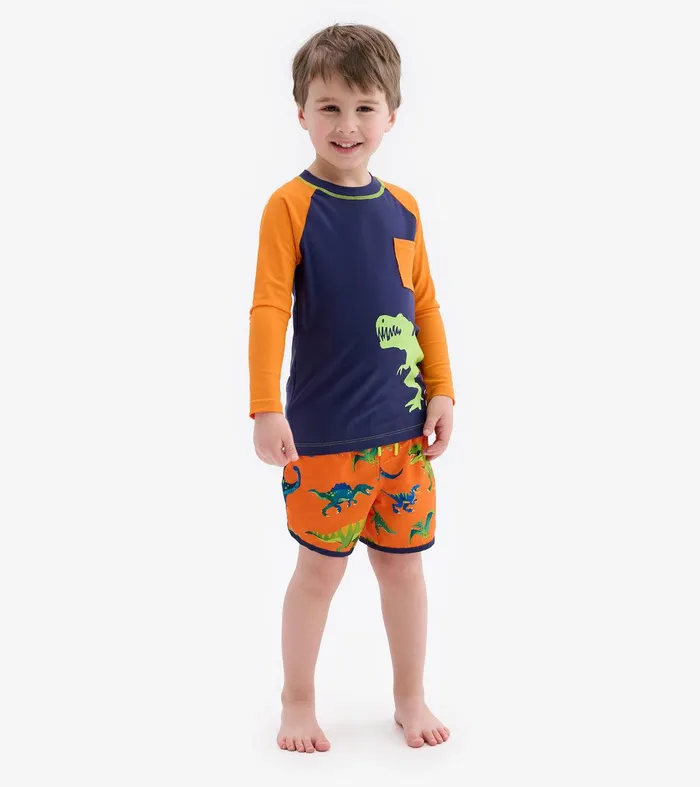 Colourblock Dino Long Sleeve Pocket Rashguard Hatley