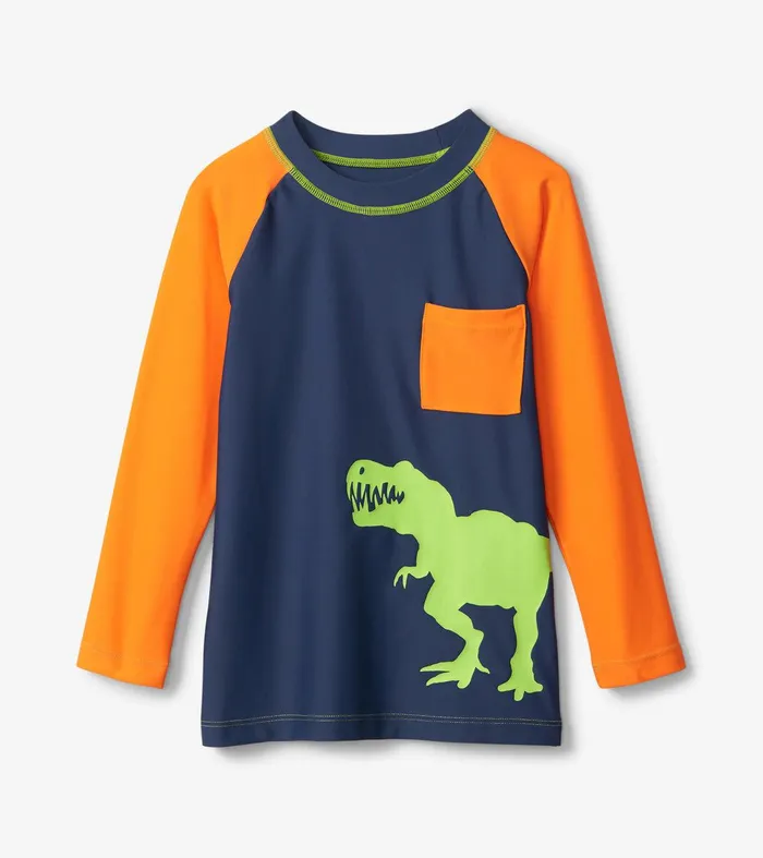 Colourblock Dino Long Sleeve Pocket Rashguard Hatley