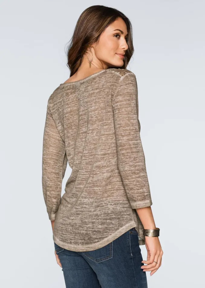 CROCHET BUTTON HENLEY Beige Women VENUS Casual Tops