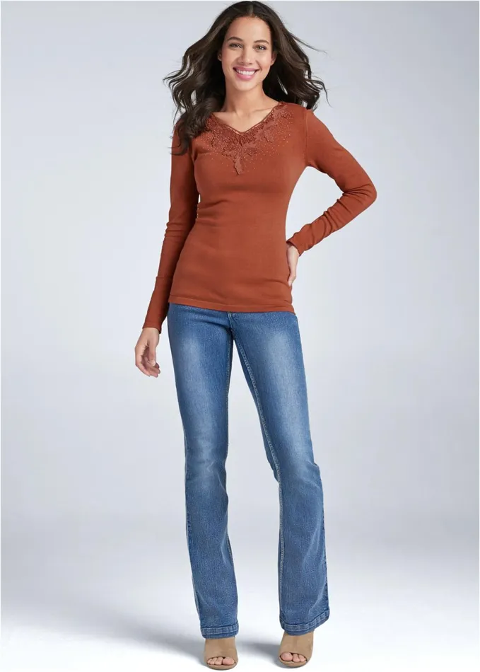 CROCHET DETAIL SWEATER Brown Women VENUS Pullover