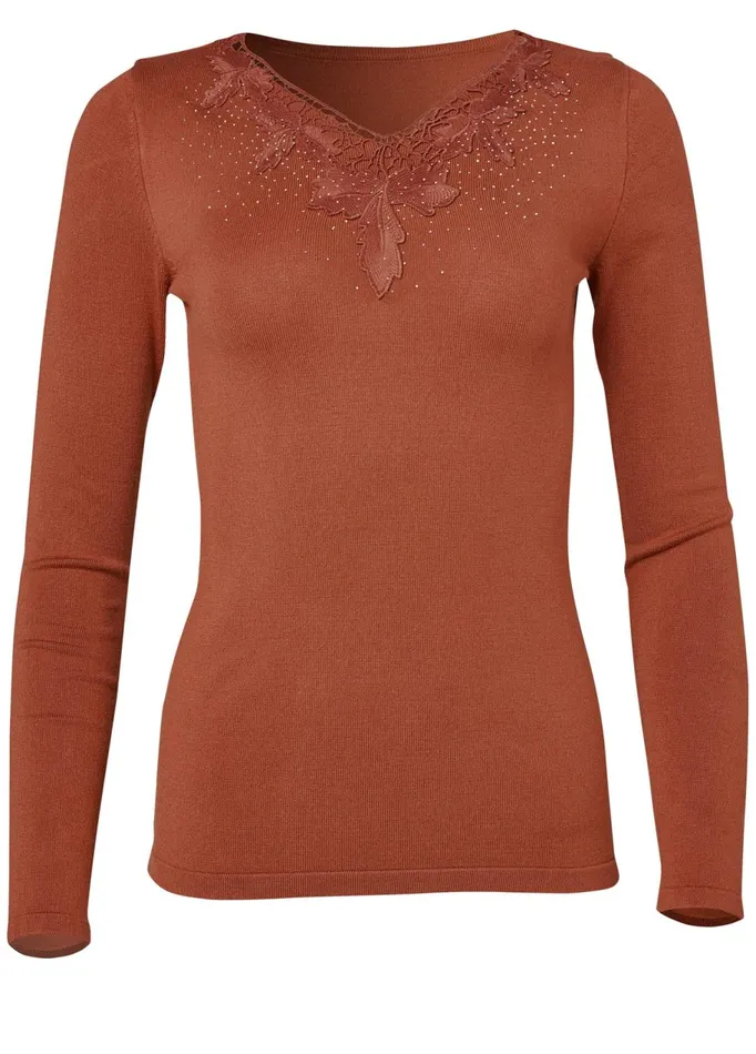 CROCHET DETAIL SWEATER Brown Women VENUS Pullover