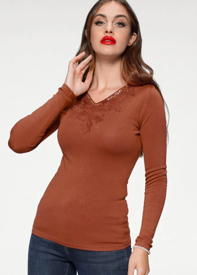 CROCHET DETAIL SWEATER Brown Women VENUS Pullover
