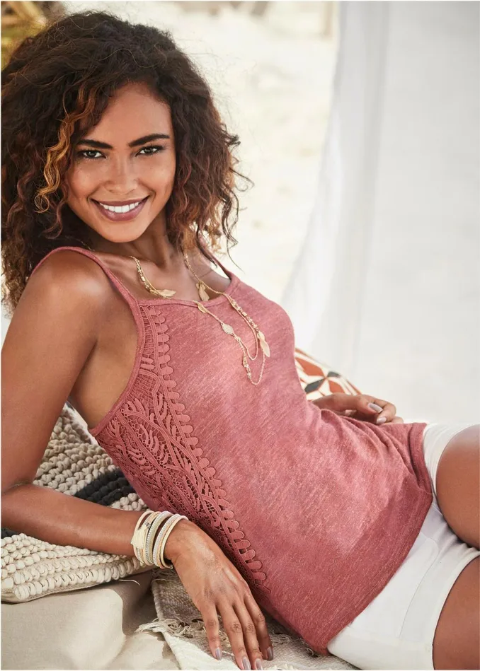 CROCHET DETAIL TANK Pink Women VENUS Sleeveless Tops