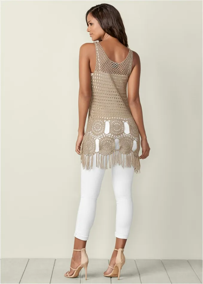 CROCHET FRINGE SWEATER Taupe Women VENUS Pullover