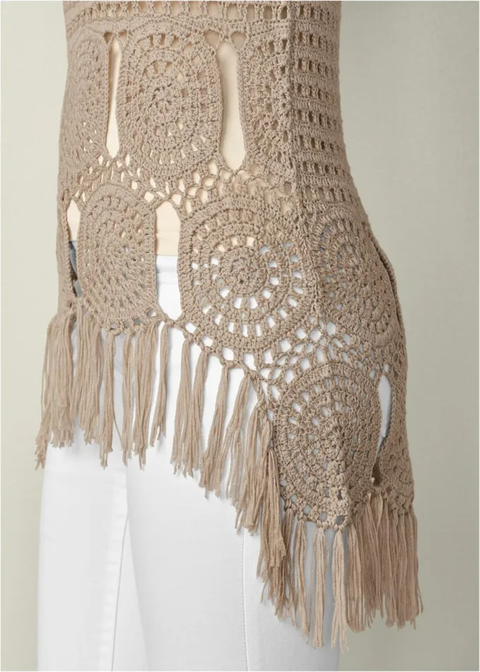 CROCHET FRINGE SWEATER Taupe Women VENUS Pullover