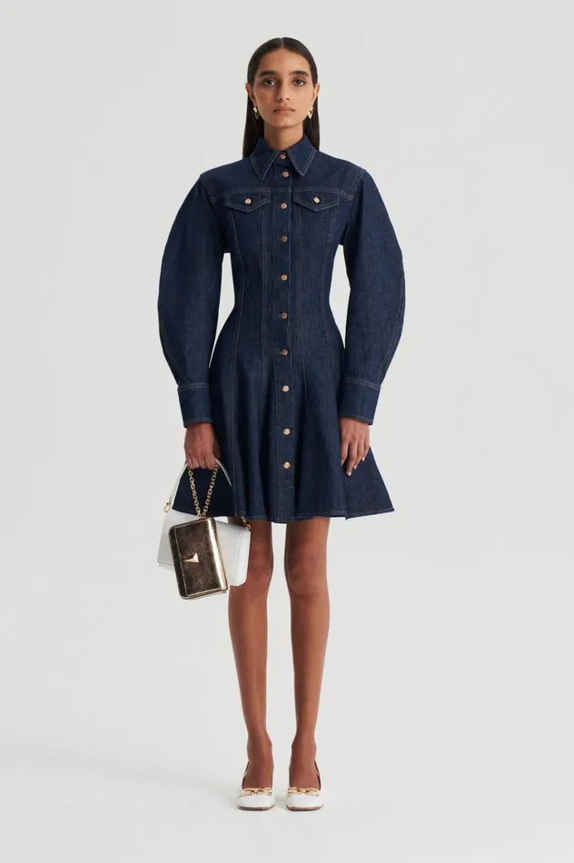Denim Women Scanlan Theodore DENIM MINI DRESS Indigob