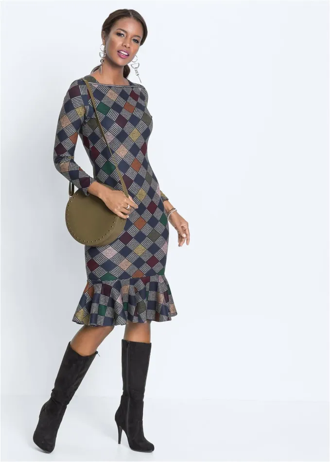 DIAMOND PRINT MIDI DRESS Grey Women VENUS Midi Dresses