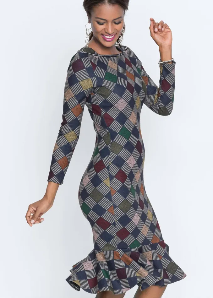DIAMOND PRINT MIDI DRESS Grey Women VENUS Midi Dresses