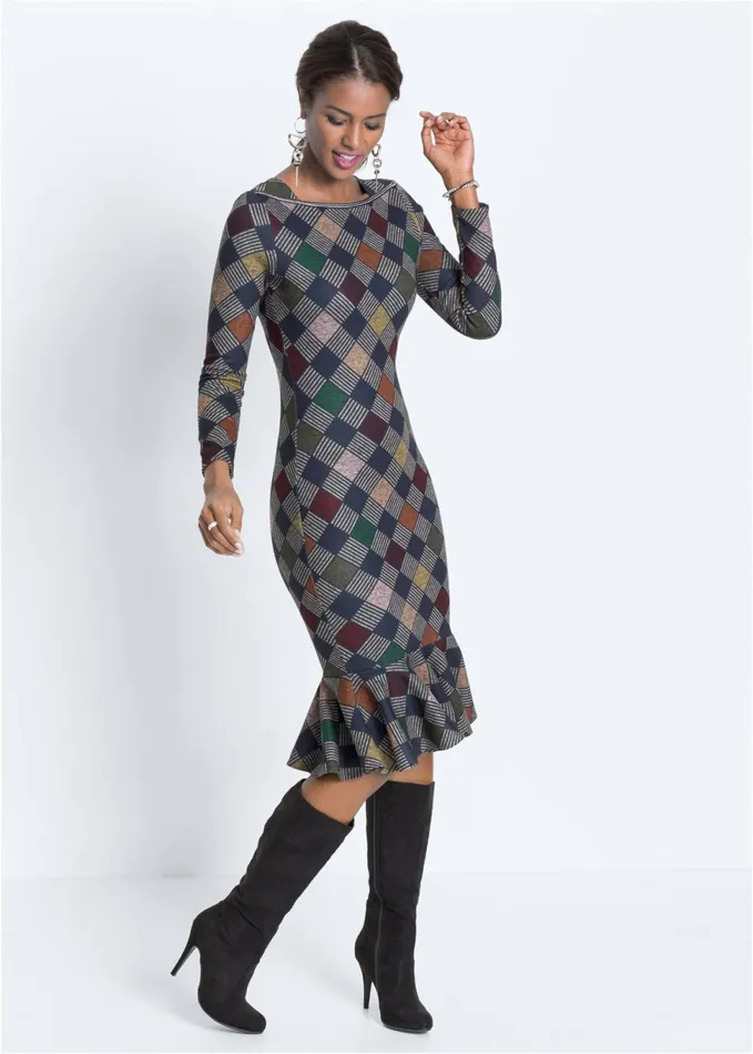 DIAMOND PRINT MIDI DRESS Grey Women VENUS Midi Dresses