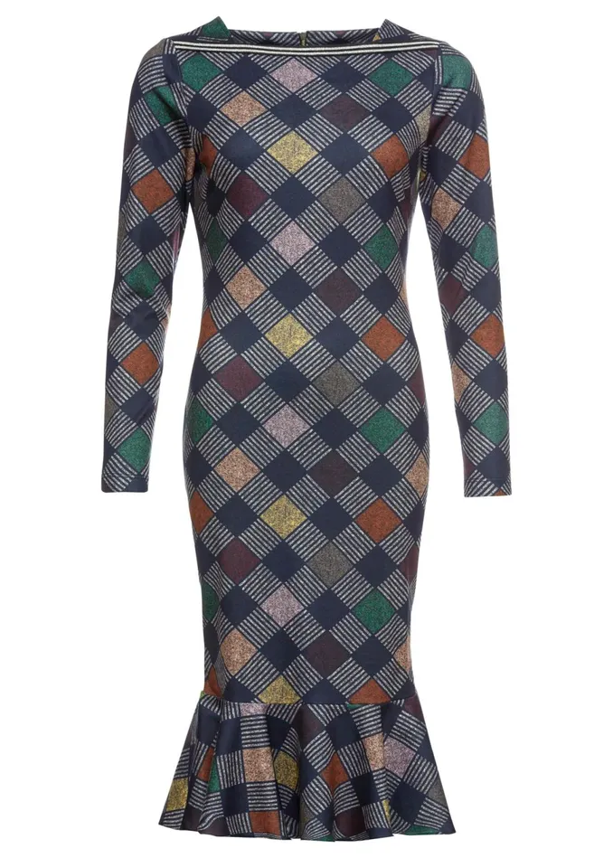 DIAMOND PRINT MIDI DRESS Grey Women VENUS Midi Dresses