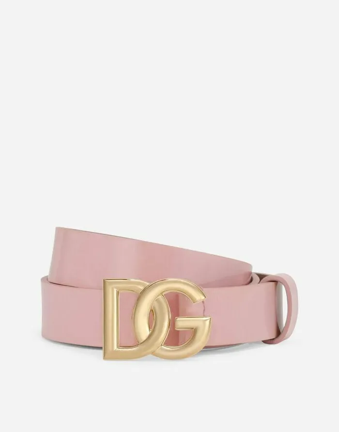 Dolce and Gabbana Accessories Children Patent Leather Belt With DG Logo Pink