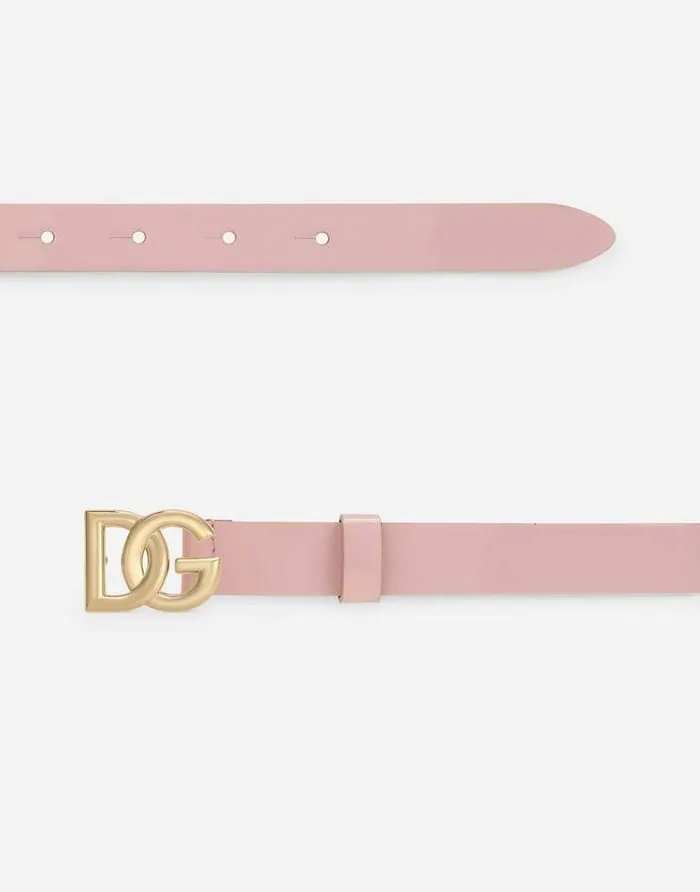 Dolce and Gabbana Accessories Children Patent Leather Belt With DG Logo Pink